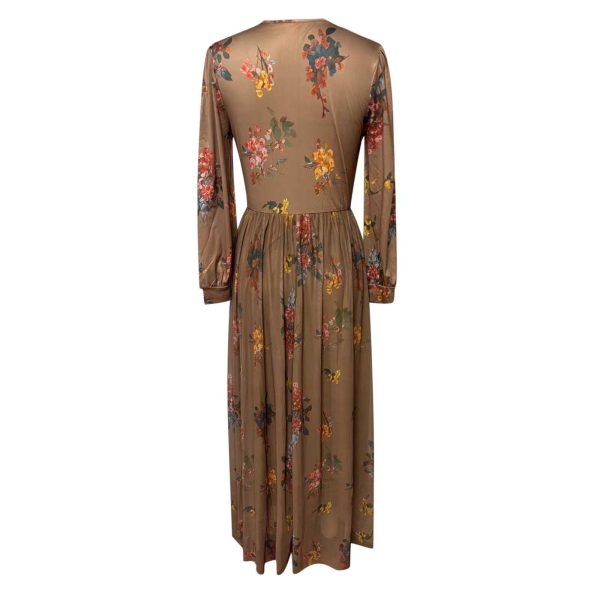 Women's Long Boho Dress Vintage Pastoral Flower V-Neck Dresses Chiffon Western Country Dresses Casual Maxi Dress