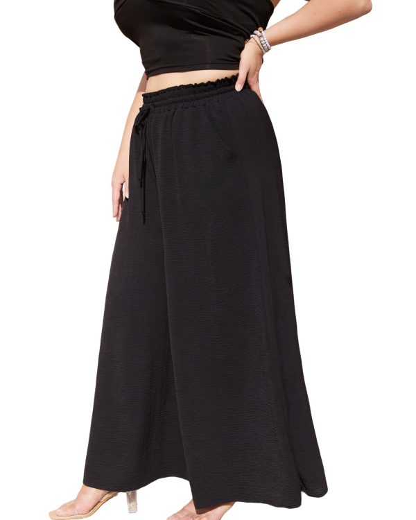 Womens Wide Leg Pants Casual Palazzo Flowy Elastic High Waisted with Pockets Loose Fit Boho Trousers