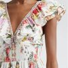 Women's Patchwork V-Neck Floral Print Dress Spliced Ruffles Short Sleeve High Waist Lace-Up Maxi Dresses