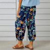 Cotton Casual Capri for Women Elastic High Waisted Loose Lantern Tapered Harem Pants with Pockets