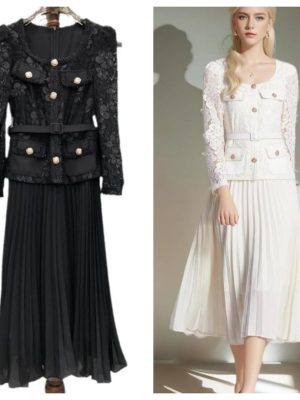 Women Summer Flower Embroidery Lace Chiffon Short Sleeve Single Breasted Midi Long Prom Dress