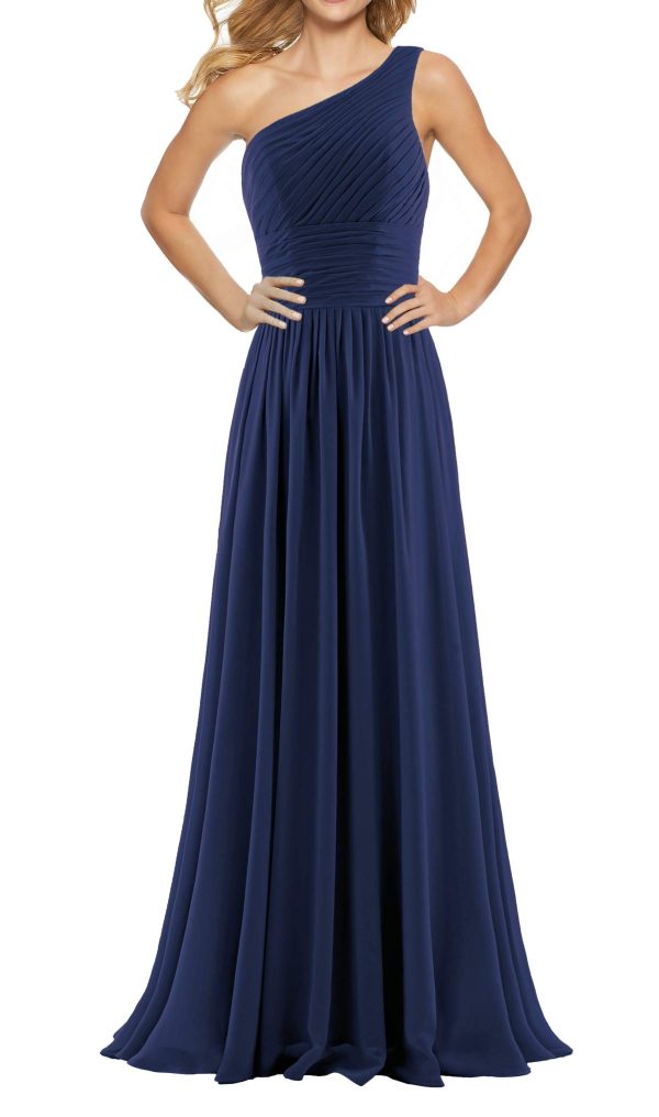 Women's Pleat Chiffon One Shoulder Bridesmaid Dresses Long Evening Dress Formal Wedding Party Dress