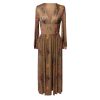 Women's Long Boho Dress Vintage Pastoral Flower V-Neck Dresses Chiffon Western Country Dresses Casual Maxi Dress