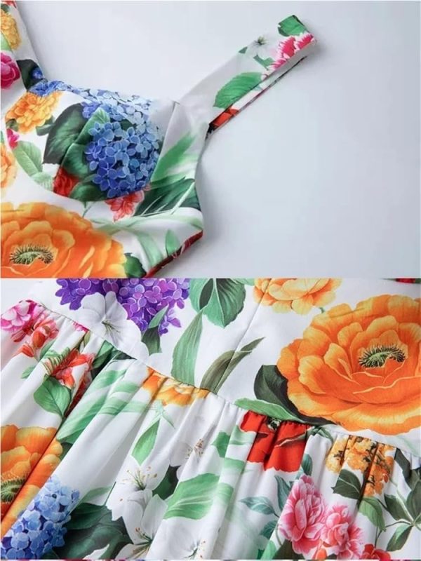Floral Print Beach Spaghetti Strap Corset Summer Maxi DressWomen Backless Sundress Slim Fit Elegant Casual Skirt Dress