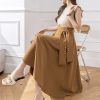Women Vintage Elegant Big Swing Maxi Skirt High Waist Bandage Belt Cute Umbrella A-Line Long Skirts