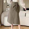 Women's Mid Length Skirts Vintage High Waist Buttons Decoration A-Line Long Skirts