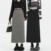 Women High Waist Straight Long Pencil Vintage Woolen Midi Skirts