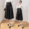 Women Vintage Elegant Big Swing Maxi Skirt High Waist Bandage Belt Cute Umbrella A-Line Long Skirts