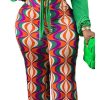 2 Piece Outfits for Women Sexy V Neck Print Shirts Tie Knot Batwing Blouses Crop Top Wide Leg Pants Set