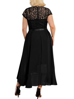 Women's Plus Size V Neck Elegant Floral Lace Ruffle Bridesmaid Maxi Dress