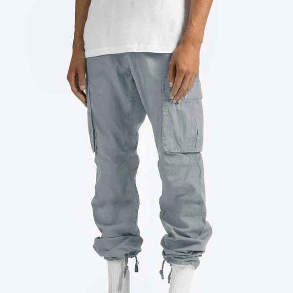 Men Solid Casual Multiple Pockets Outdoor Straight Type Fitness Pants Cargo Pants Trousers, 01-gray, 5X-Large