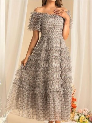 Women's Bohemian Summer Holiday Dress Short Sleeve Square Neck Large Swing Party Maxi Dresses