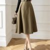 Women's High Waist A-Line Skirt with Belt Office Work OL Big Swing Midi Skirts