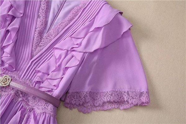 Women's Elegant Luxury Lace Maxi Dress V-Neck Ruffles Patchwork Chiffon Summer Party Evening Dresses