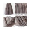 Womens Luxury Pleated Tulle Skirt, Black Grey Soft Mesh High Waist Maxi Long Skirts
