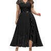Women's Plus Size V Neck Elegant Floral Lace Ruffle Bridesmaid Maxi Dress