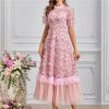 Bohemian Short Sleeve Round Neck Women’s Long Skirt Floral Print Ruffle Net Yarn Dress Casual Summer Elegant Party Dresses