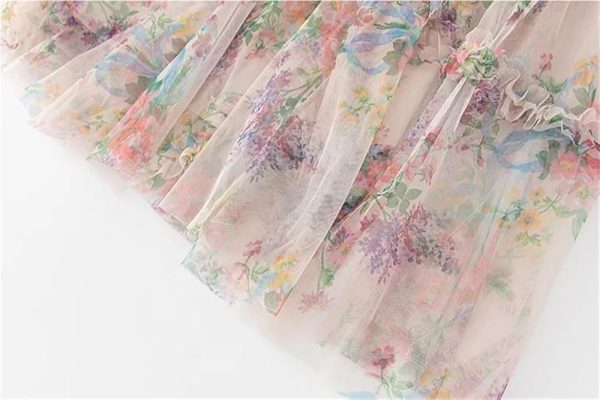 Women's Floral Print Holiday Party Dresses Petal Sleeve Crinkle Irregular Lace Sexy Maxi Dress
