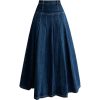 Women Pleated Jeans Skirts Vintage High Waist Long Washing Straight Loose Denim Midi Skirts
