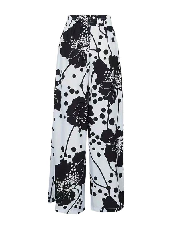 Women's Plus Size Floral Print Oversized Pants Elastic Waist Wide Leg Trousers