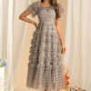 Women's Bohemian Summer Holiday Dress Short Sleeve Square Neck Large Swing Party Maxi Dresses
