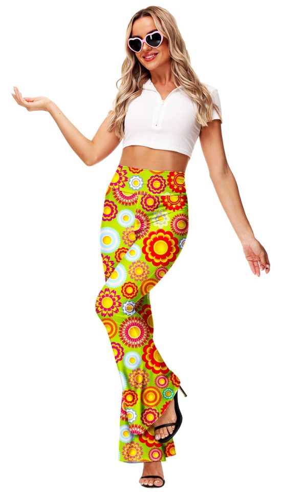 Women's High Waist Stretch Bell Bottom Slim-Fit Flare Leg Hippie Pants