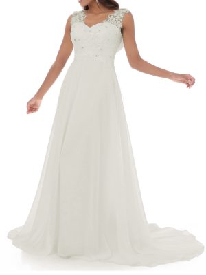 Women's Wedding Dress Lace Double V-Neck Sleeveless Evening Dress