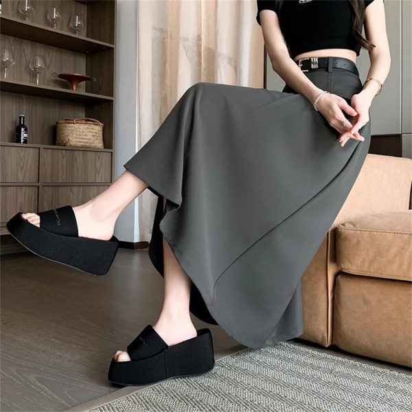 Women Elegant Suit A-Line Long Skirt for Fall Korean Style Work OL Office Big Swing Long Skirts