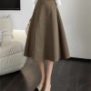 Women Knee Length Grace Loose High Waist Office Work OL Midi A-Line Skirt