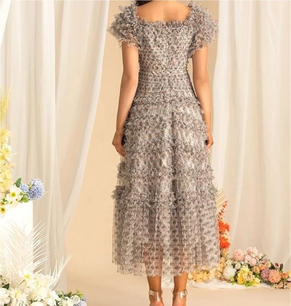 Women's Bohemian Summer Holiday Dress Short Sleeve Square Neck Large Swing Party Maxi Dresses