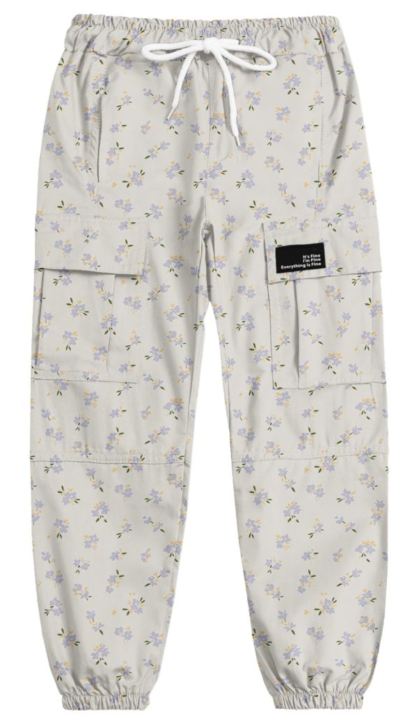 Girls&Womens Printed Cargo Pants Elastic Waist Lightweight Outdoor Jogger Pants, 6 Years - XX-Large