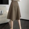 Women Knee Length Grace Loose High Waist Office Work OL Midi A-Line Skirt
