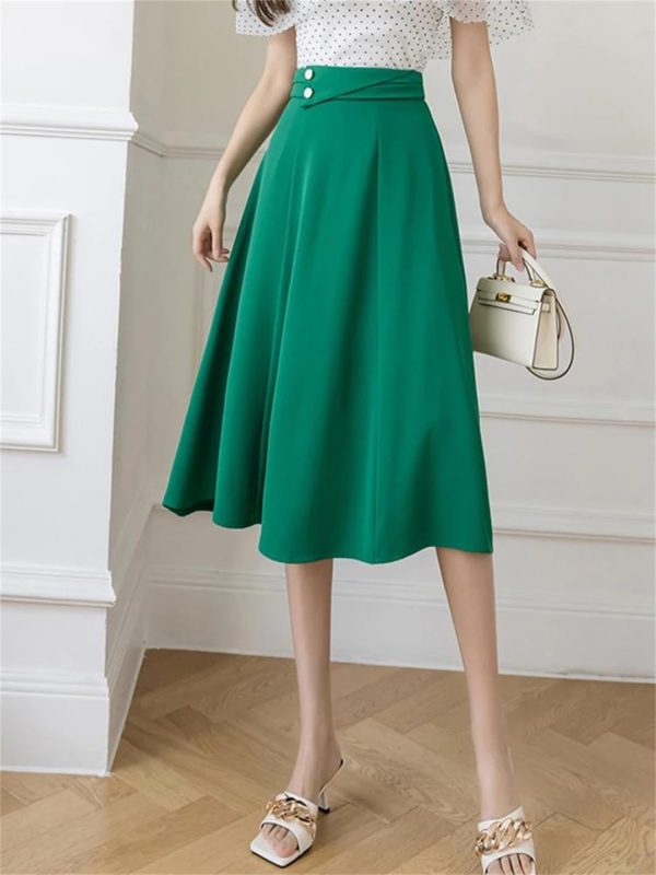 Women Elegant High Waist Office Wear A-Line Maxi Skirts Blue Black EN8 Falda Midi Long Skirt