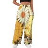 Yellow And Brown Vintage Floral Pattern Women's Casual Pants Yoga Loose Wide Legs Trousers with Pockets High Waist