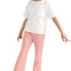 Girl's Fall Knitted Ribbed Bell Bottoms Pants Ruffle Flare Pants Floral Embroidery Trousers for Children's