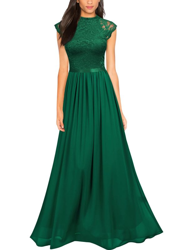 Women's Formal Sleeveless Floral Lace Bridesmaid Party Maxi Dress