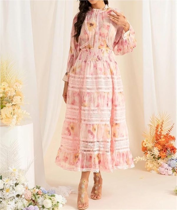 Women's Vintage Floral Print Maxi Dress High Waist Casual Beach Vacation Party Dresses
