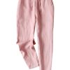 Linen Pants for Women Summer Casual High Waisted Drawstring White Beach Pant