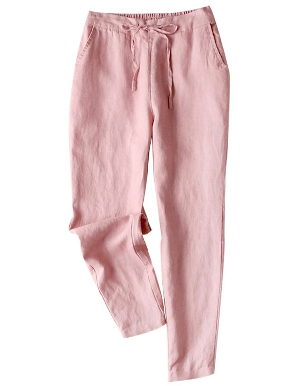 Linen Pants for Women Summer Casual High Waisted Drawstring White Beach Pant