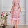 Bohemian Short Sleeve Round Neck Women’s Long Skirt Floral Print Ruffle Net Yarn Dress Casual Summer Elegant Party Dresses