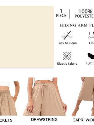 Womens Capri Pants Wide Leg High Waisted Palazzo Lounge Pants Drawstring Casual Trousers with Pockets