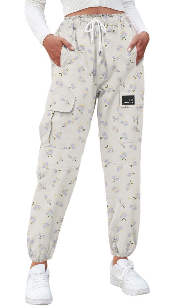Girls&Womens Printed Cargo Pants Elastic Waist Lightweight Outdoor Jogger Pants, 6 Years - XX-Large