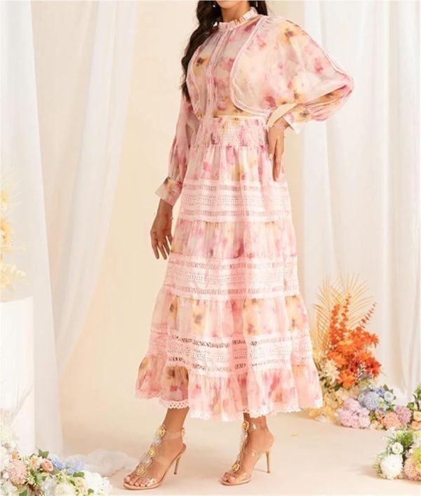 Women Vintage Printing High Waist Dress Party Vacation Beach Sundress Flowy Midi Bohemian Casual Dresses