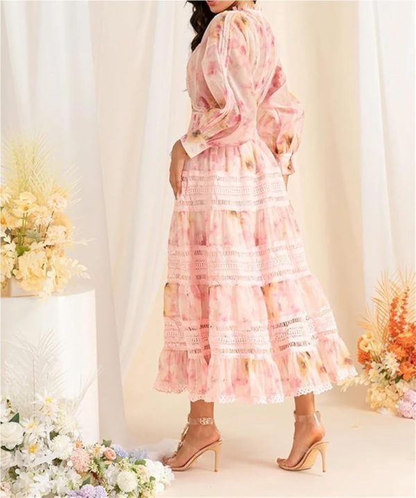 Women's Vintage Floral Print Maxi Dress High Waist Casual Beach Vacation Party Dresses