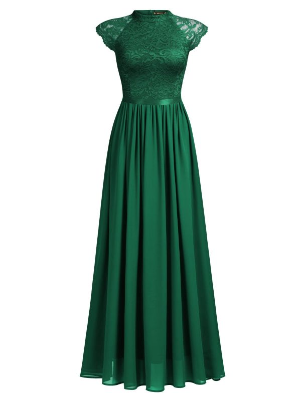 Women's Formal Sleeveless Floral Lace Bridesmaid Party Maxi Dress