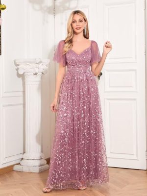 Long Tulle Evening Gowns A Line Floral Appliques Formal Dresses for Women FBAMO04