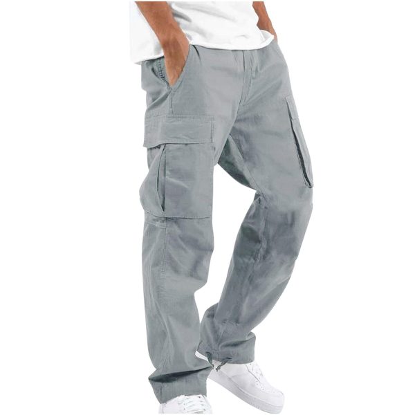 Men Solid Casual Multiple Pockets Outdoor Straight Type Fitness Pants Cargo Pants Trousers, 01-gray, 5X-Large