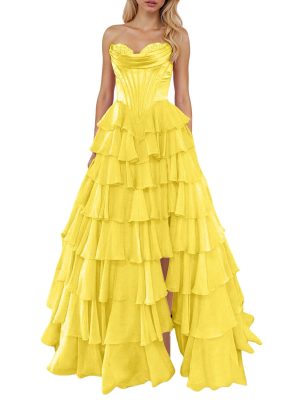 Tulle Floral Prom Dresses for Teens 2025 Tiererd Long Ball Gown Strapless Sweetheart Formal Evening Gowns with Slit