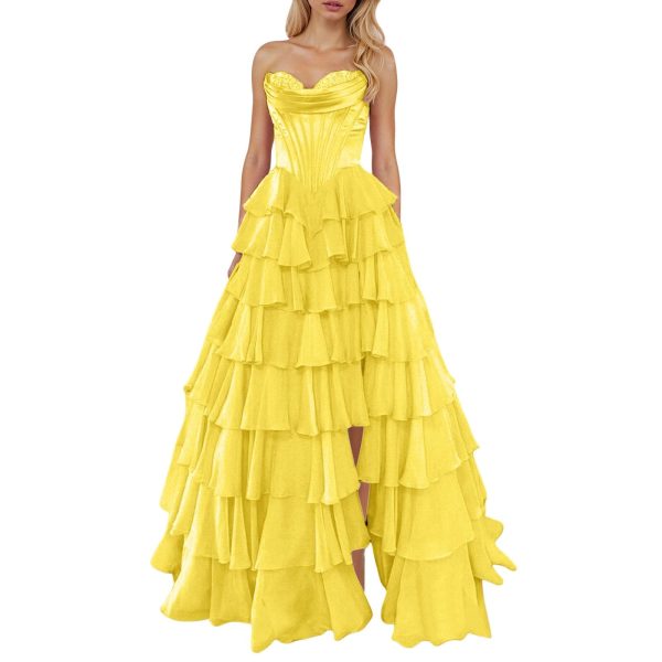 Tulle Floral Prom Dresses for Teens 2025 Tiererd Long Ball Gown Strapless Sweetheart Formal Evening Gowns with Slit