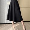 Women's Elegant Office OL Loose A-Line Skirt with Belt Big Swing Midi Skirts